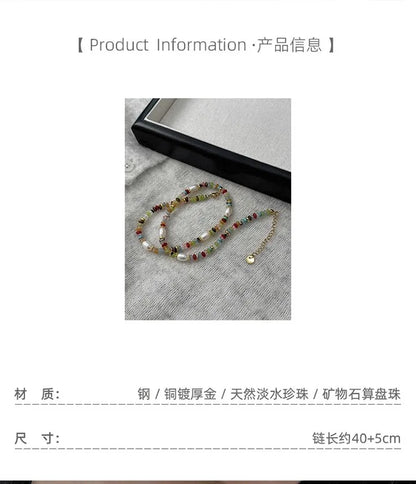 High Quality Colorful Beads Stone Natural Freshwater Pearl Necklaces For Women Retro Gold Color Clavicle Chain Jewelry Gifts