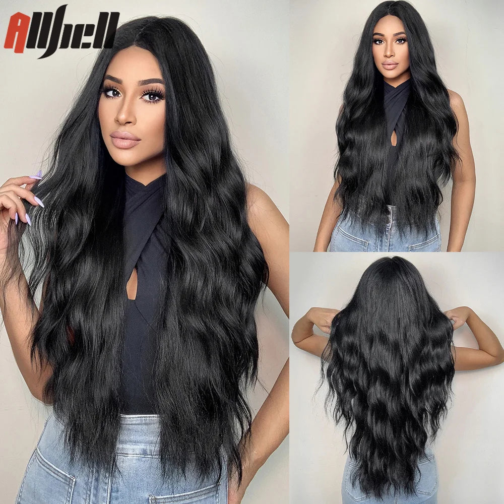 Long Wavy Wine Red Synthetic Wigs Natural Wave Afro Wigs With Bangs for Black Women Cosplay Costume Wig Heat Resistant Fiber