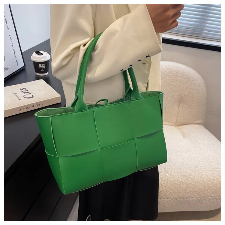 Large Capacity Handbags for Women 2022 Fashion Leather Woven Tote Bags Designer Solid Color Lacing Plaid PU Shoulder Bags