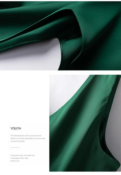 Woman T-shirts Elegant SILK Satin Blouse Sleeveless Female Summer 2023 Casual Loose Tanks and Camis Solid Green Tops for Women