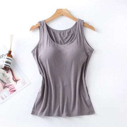 2025 Women's Vest Tops With Built In Bra Neck Vest Padded Slim Fit Tank Tops Sexy Shirts Feminino Casual Underlay shirt slimming