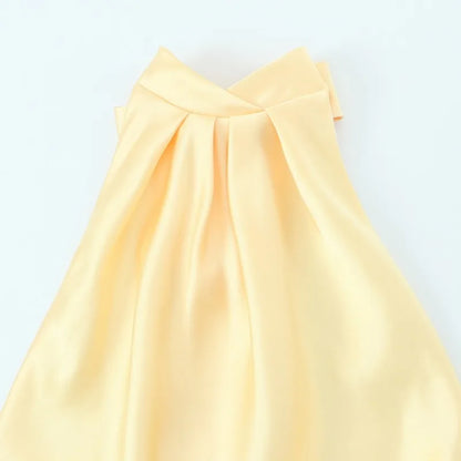 Women Elegant Satin Dress Fashion Lace Up Hanging Collar Long Dresses for Women Solid Sleeveless Midi Dress Lady Evening Dress