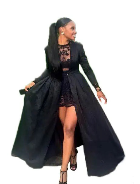 Women Sexy Dress Two Piece Sets Lace Hollow Out Spliced Long Dresses Full Sleeve Tight Waist Gown Evening Vestidos Party Prom