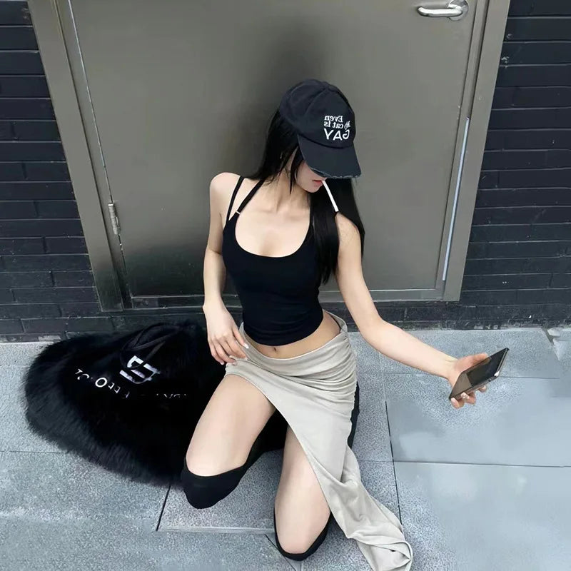 Asymmetrical Skirts For Women Y2k Clothes Solid Color Conjuntos De Falda Sexy Mujer Slim Jupe Femme Été Korean Fashion Clothing