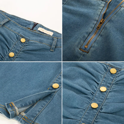 BP Women Vintage Jean Skirt With Belt High Waist Ruched Front Bodycon Skirt