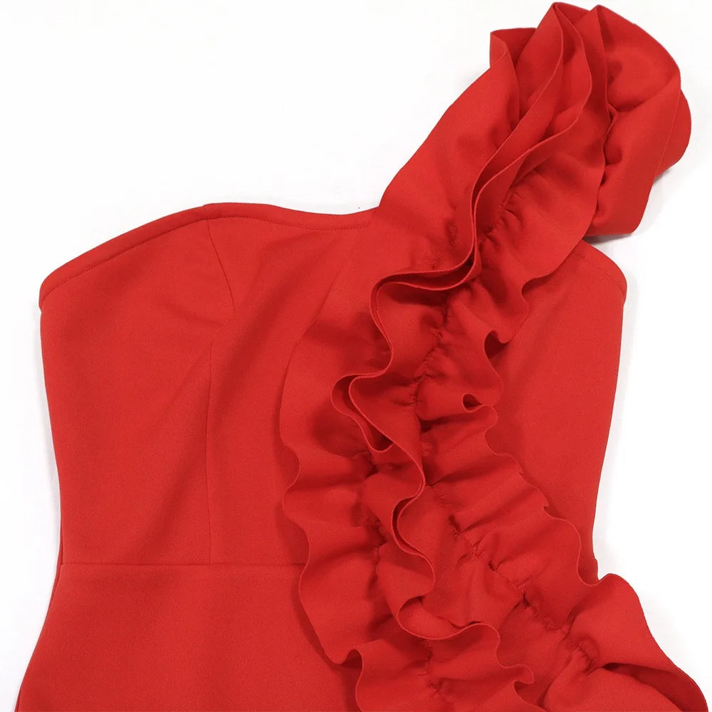 Sexy Dresses for Woman 2025 New Summer Red One Shoulder Ruffles Sheath Mini Length Elegant Ladies Evening Night Birthday Dress