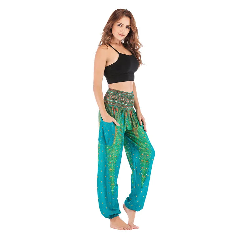 Women's Yoga Pants Printed Ethnic Style Loose Yoga Trousers Bloomers High Waist Fitness Sports Crotch Dance  Sweatpants