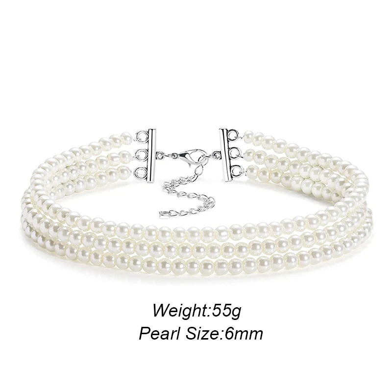 Fashion Elegant Women 3-5Layer White Pearl Choker Necklaces Bohemian Creative Design Wedding Anniversary Necklace Female Jewelry