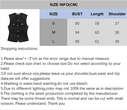 Women's Tweed Waistcoat With Belt, O Neck, Sleeveless, Front Button, Female Outerwear, Chic Tops, Fashion