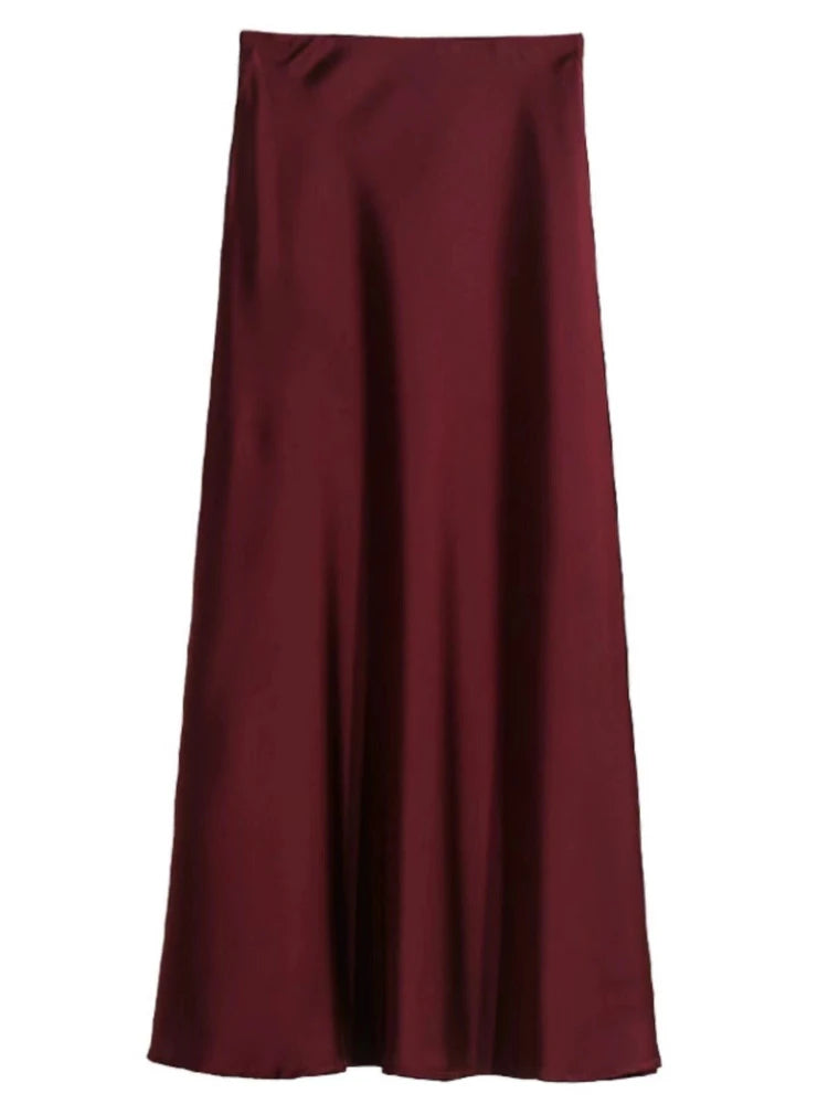 Long Skirts for Women High-waisted Thin Satin Acetate Silky Fishtail Skirt Korean Fashion Clothing Elegant Women's A-line Skirt