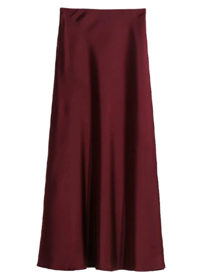 Long Skirts for Women High-waisted Thin Satin Acetate Silky Fishtail Skirt Korean Fashion Clothing Elegant Women's A-line Skirt
