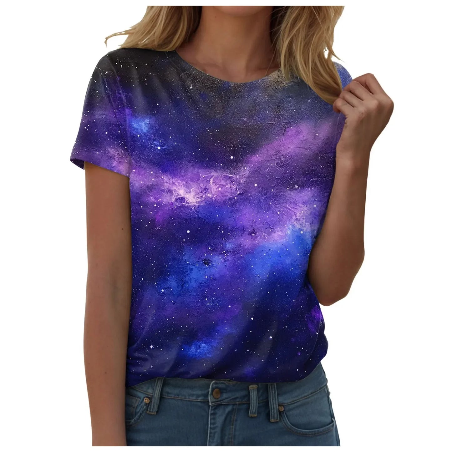 Top blouse woman trend 2025 women 3D galaxy print t shirts glitter shirts blouse fashionable Starry Sky summer ropa para Mujer