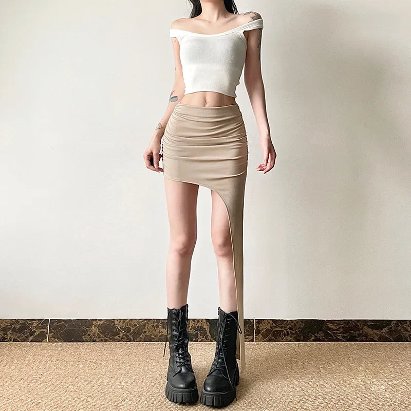 Slim Jupe Femme Été Korean Solid Color Skirts For Women Asymmetrical Y2k Clothes Fashion Clothing Sexy Mujer Conjuntos De Falda