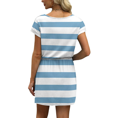 Summer Dresses for Women 2025 V Neck T Shirt Casual Mini Dresses Tie Waist Sundresses with Pockets Women's Short Sleeve Dresses