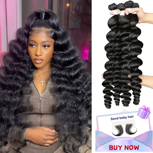 30 Inch Loose Wave Bundles 100% Human Hair Natural Black 14-32 Remy Hair Extensions Raw Hair Bundles For Women 10A Thick Bundles
