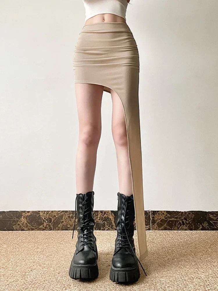 Slim Jupe Femme Été Korean Solid Color Skirts For Women Asymmetrical Y2k Clothes Fashion Clothing Sexy Mujer Conjuntos De Falda