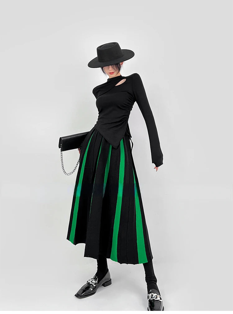 Long Skirts for Women Winter Knitted A-LINE Skirt Black White Luxury Elegant Women's Skirts Fashion 2025 High Waist Slim Skirts