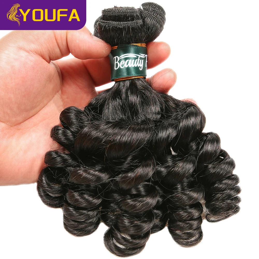 YOUFA Funmi Curly Hair Bundles 100% Brazilian Human Hair Weave Bundles 8-28 Inch Spiral Curly Human Hair Weaving For Black Women