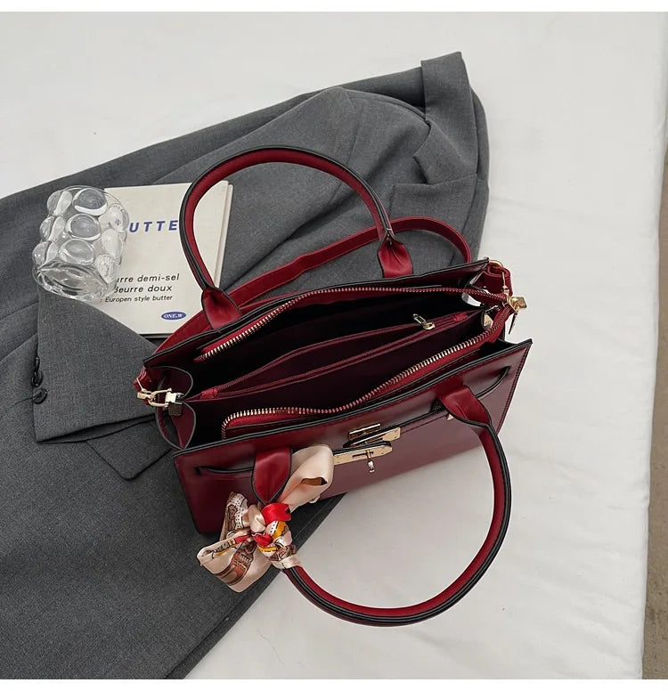 2025 New! Women's Red Tote Bag - Light Luxury, Large Capacity, Elegant Design, Versatile for Work & Party, Premium PU Leather