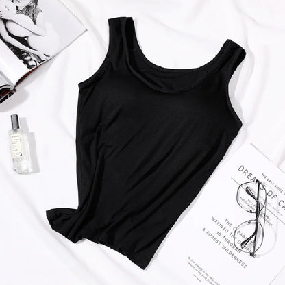 Women's Vest Tops With Built In Bra Neck Vest Padded Slim Fit Tank Tops Sexy Shirts Feminino Casual Underlay shirt slimming