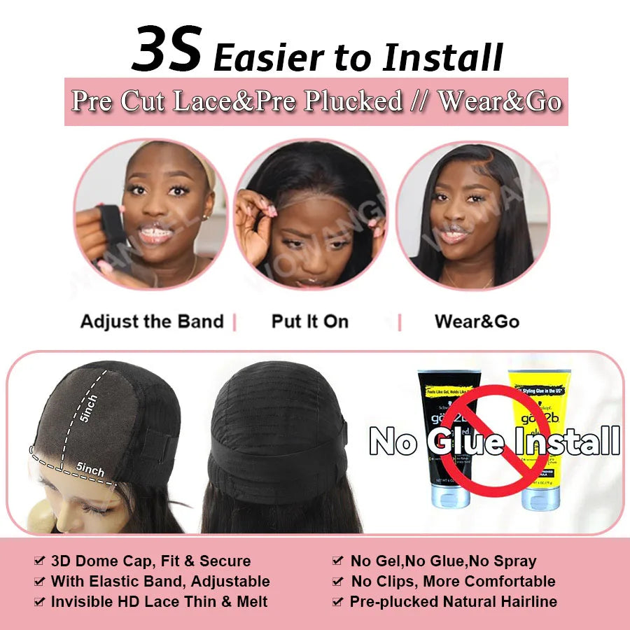 WOWANGEL Reddish Brown Pre Cut Glueless Wig Human Hair Ready To Wear 5x5 HD Lace Closure Water Wave Curly Wigs Wear To Go