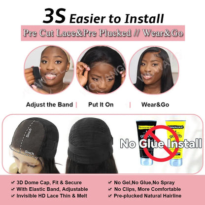 WOWANGEL Reddish Brown Pre Cut Glueless Wig Human Hair Ready To Wear 5x5 HD Lace Closure Water Wave Curly Wigs Wear To Go