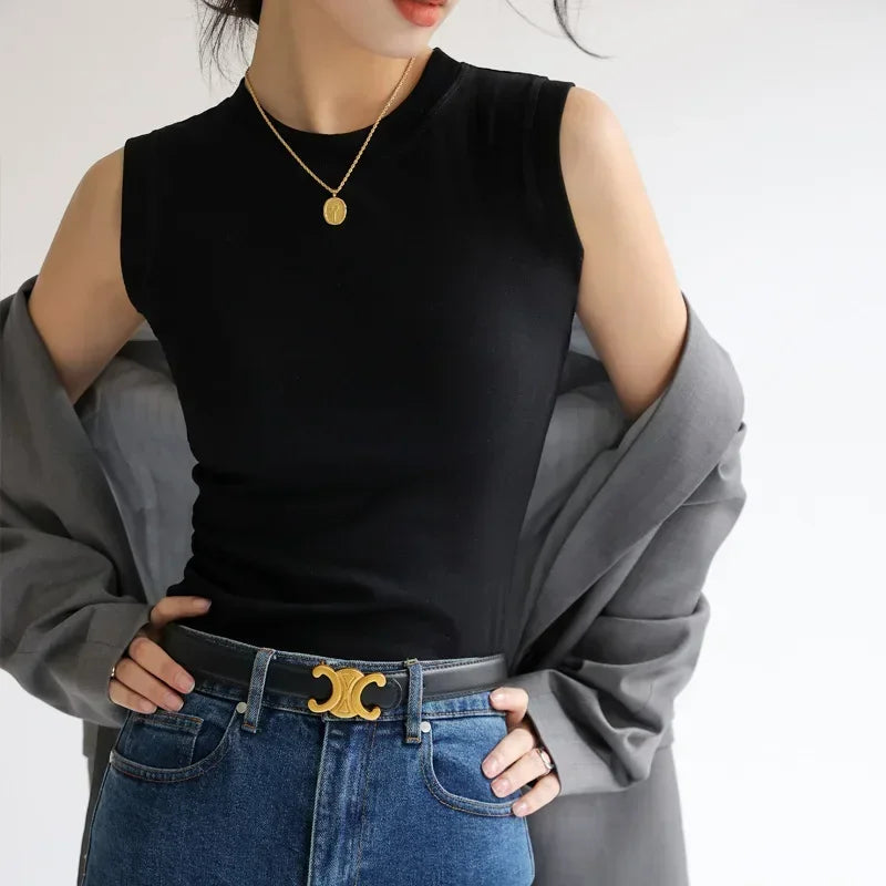 Women's Pure Cotton High Strecth Sleeveless Top Scoop Neck Breathable Solid Versatile Basic Camisole T-shirt Hot Tops for Women