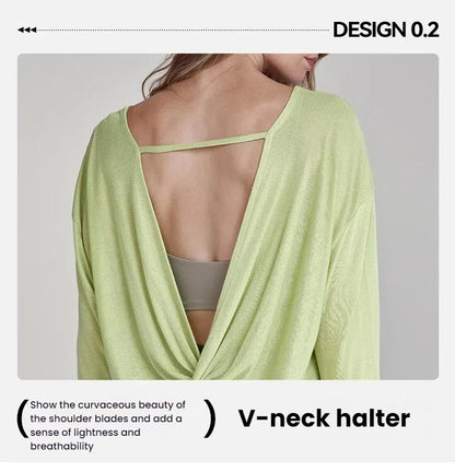 Women's Tops New Autumn Yoga Cover-up Loose Back Beauty Leisure Sports Fitness Top Light Breathable Long Sleeves Tee