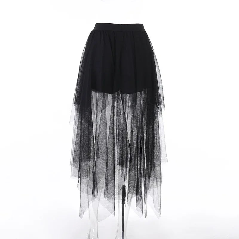 Casual Skirts Punk Sexy Net Yarn High-Waisted Irregular Skirt for Women Summer New European and American Gothic Style Versatile