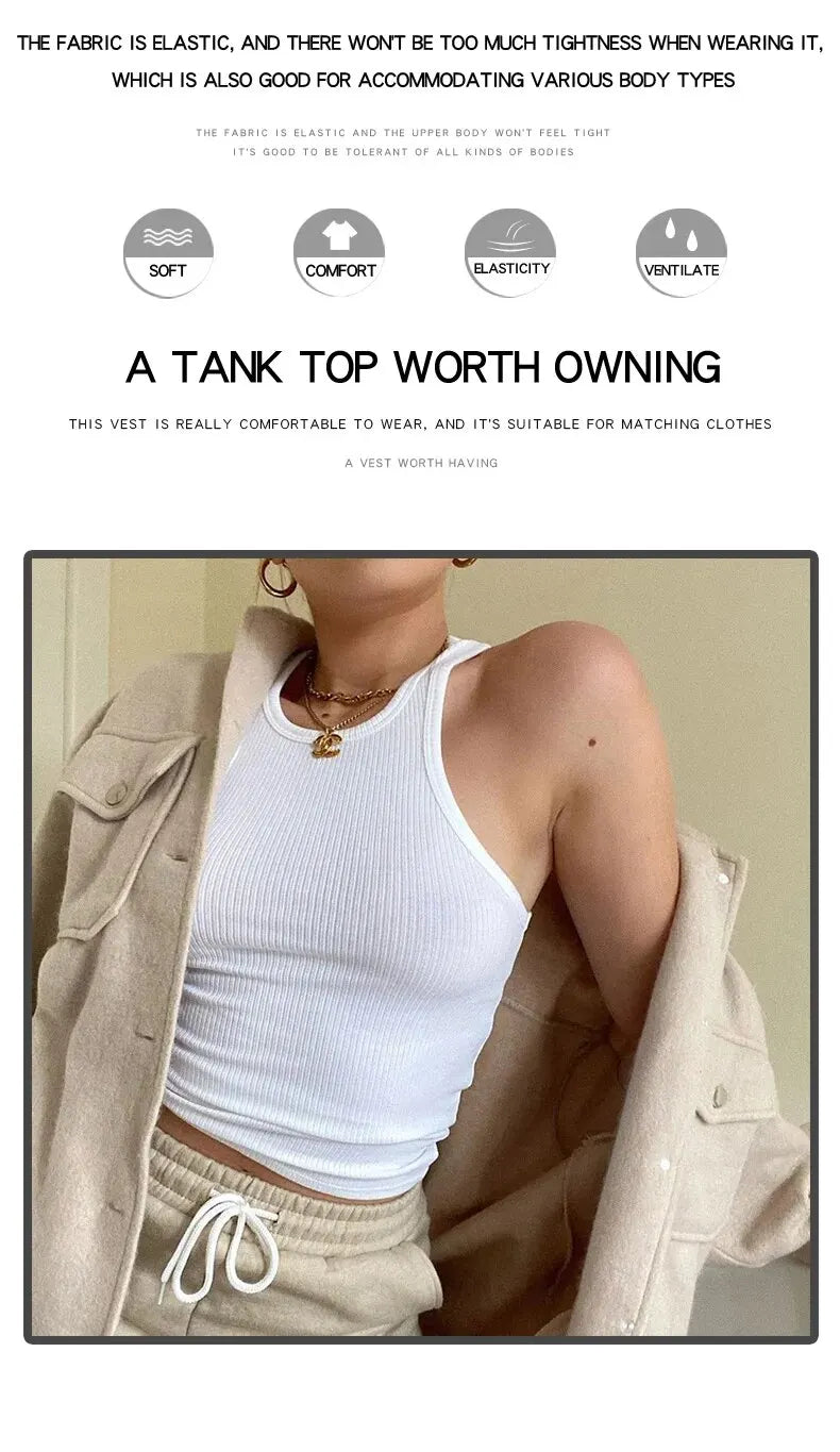 Women's Tank Top Crop Sexy Off Shoulder O Neck Solid Ribbed Knitted Casual Sport Vest Basic Elastic Camisole