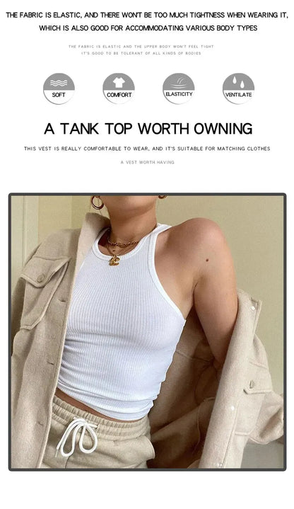 Women's Tank Top Crop Sexy Off Shoulder O Neck Solid Ribbed Knitted Casual Sport Vest Basic Elastic Camisole