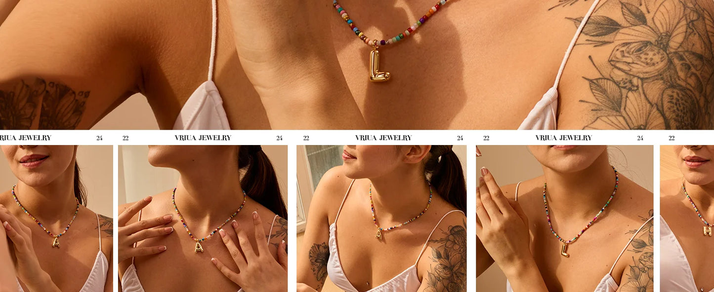 Colorful Initial Necklaces for Women Bubble Handmade Beaded Dainty Cute Beach Boho Necklace Trendy Jewelry Choker Necklace