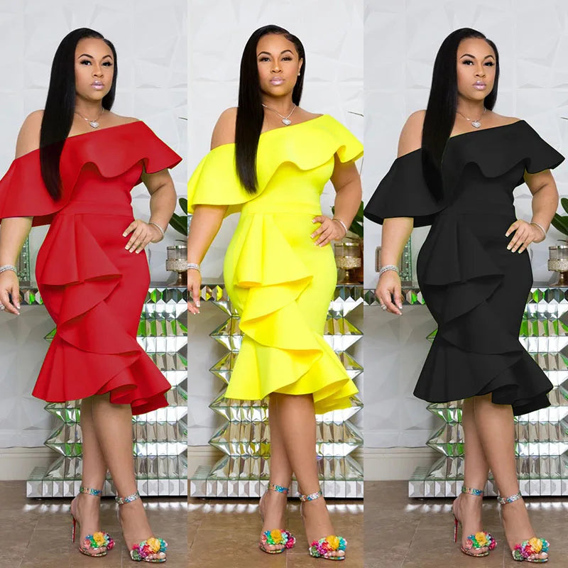 Dresses for Women Novelty Wedding Dress Off Back Shoulder Midi Ruffles Zipper Cocktail Elegant Prom Dresses