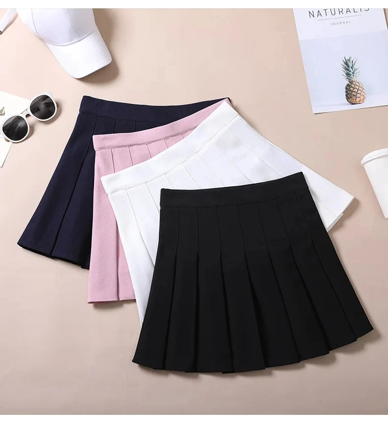 Women's Skirts Japanese Fashion School Clothes Brown Pleated Saias Femininas Girls Red Ropa Para Mujer Mini Skirt With Shorts