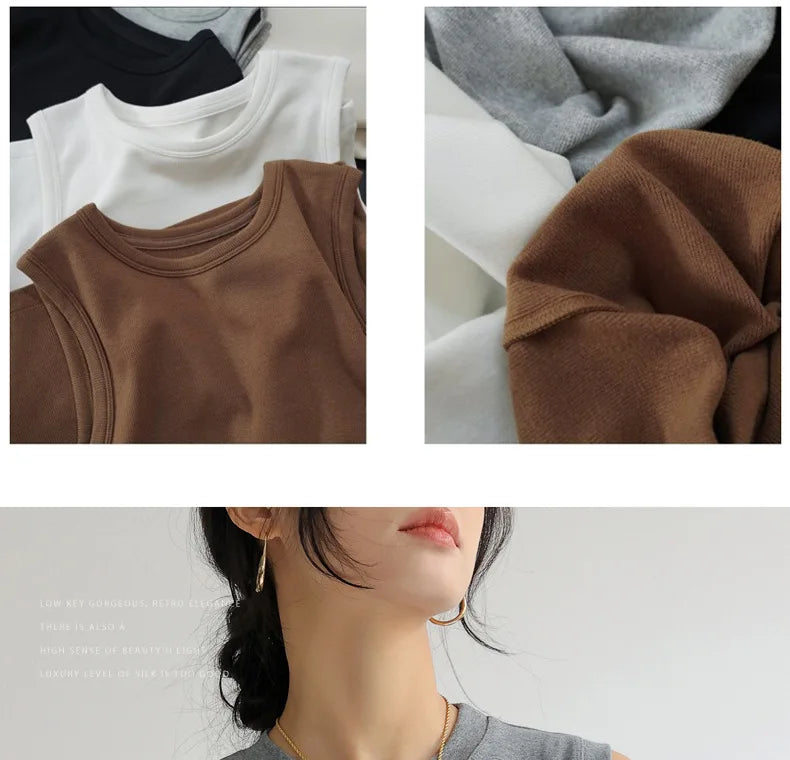 Women's Pure Cotton High Strecth Sleeveless Top Scoop Neck Breathable Solid Versatile Basic Camisole T-shirt Hot Tops for Women