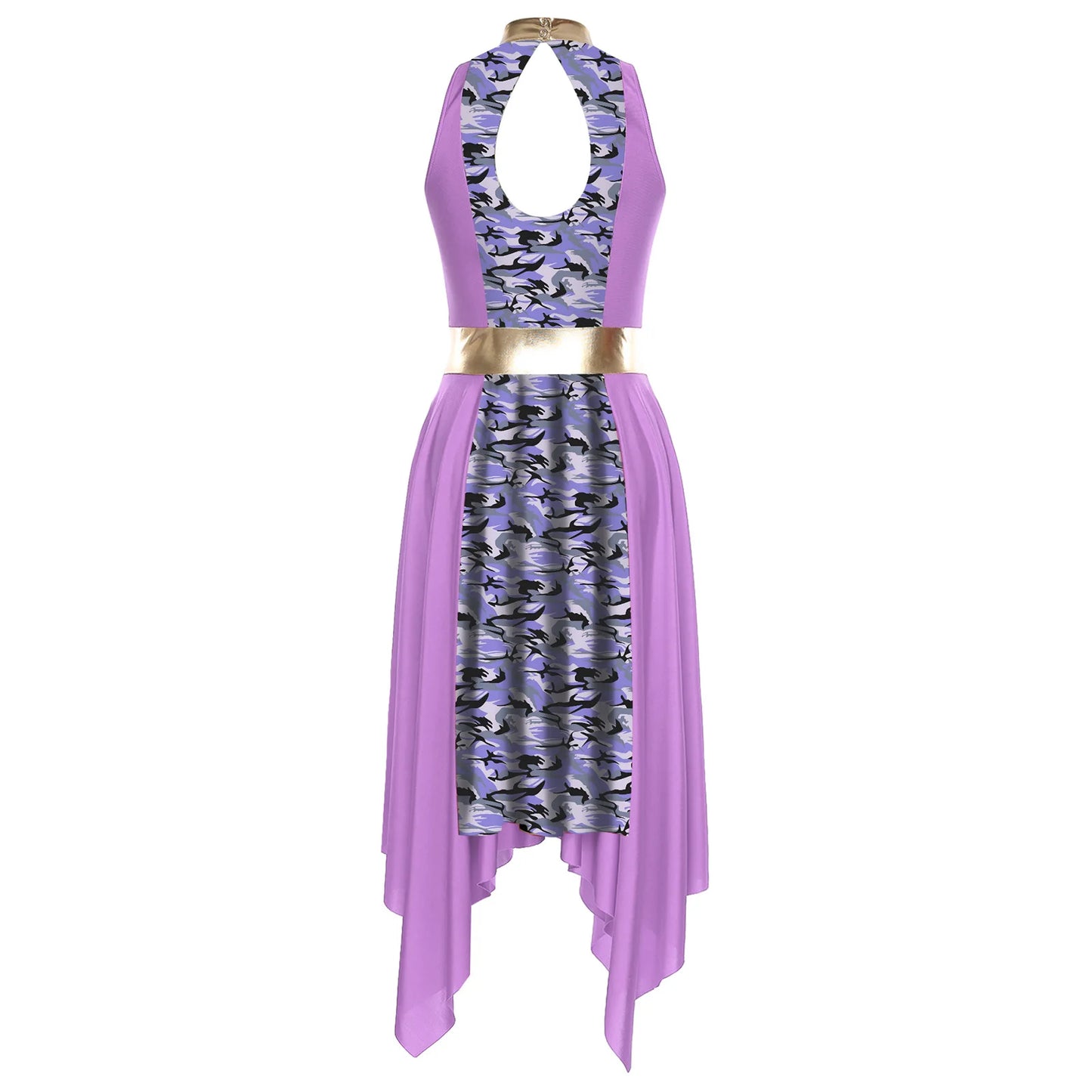 Women Modern Lyrical Dance Dress Church Choir Worship Praise Liturgical Costume Sleeveless Print Irregular Hem Gown Dancewear