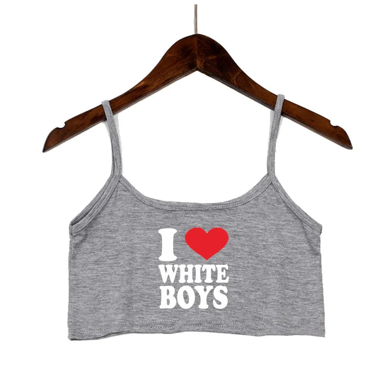 Sexy Tops for Women Hot Girls Clothes I Love BWC Black Crop Top Seamless Sleeveless Tank Tops Camis Backless Camisole White Top