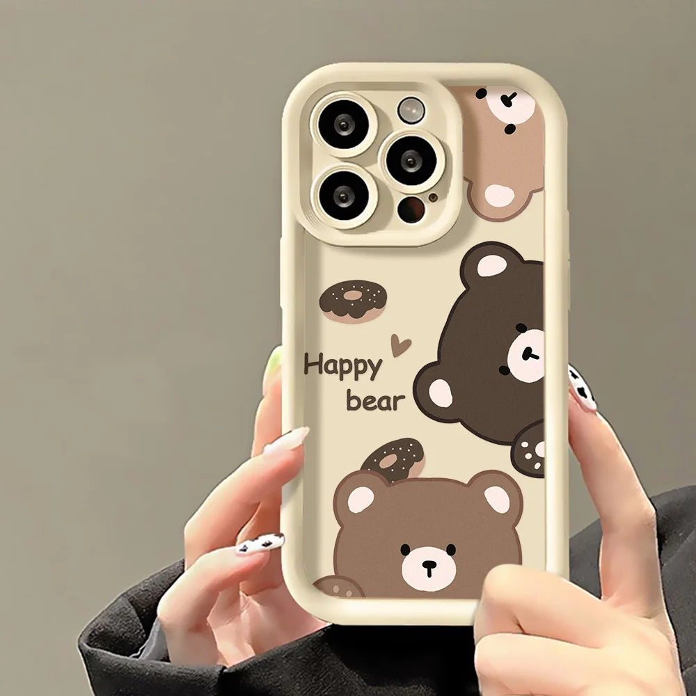 Cute Bear Phone Case For iPhone 13 Cases Iphone 11 15 Pro Max 16 14 12 XR XS X 7 8 Plus SE 15promax Soft Silicon Fundas Covers
