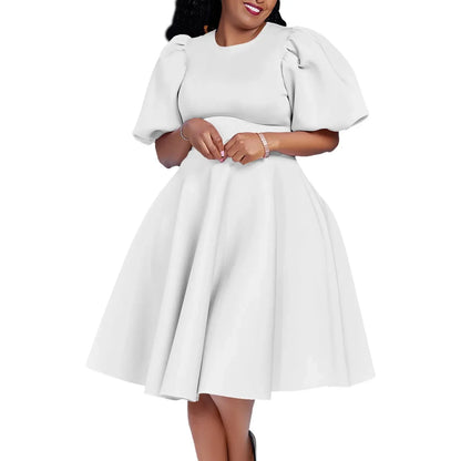 Elegant Dresses for Woman 2024 O Neck Short Sleeve High Waisted Pleated Mid Calf Luxury Female Birthday Party Dinner Vestidos