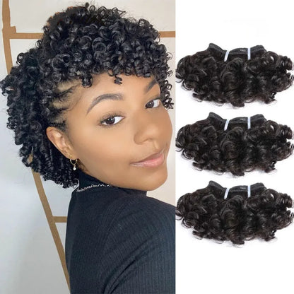 Short Bouncy Curly Human Hair Bundles 100% Human Hair Weft Brazilian Hair Weave Bundle Cheap short deep loose ocean wave bundles