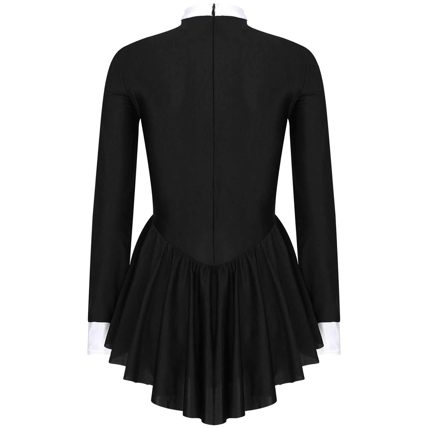 Women Waitress Cosplay Costume Dancewear Long Sleeve Ballroom Latin Dance Dress Bowknot Ruffle Tuxedo Leotard Dresses Clubwear