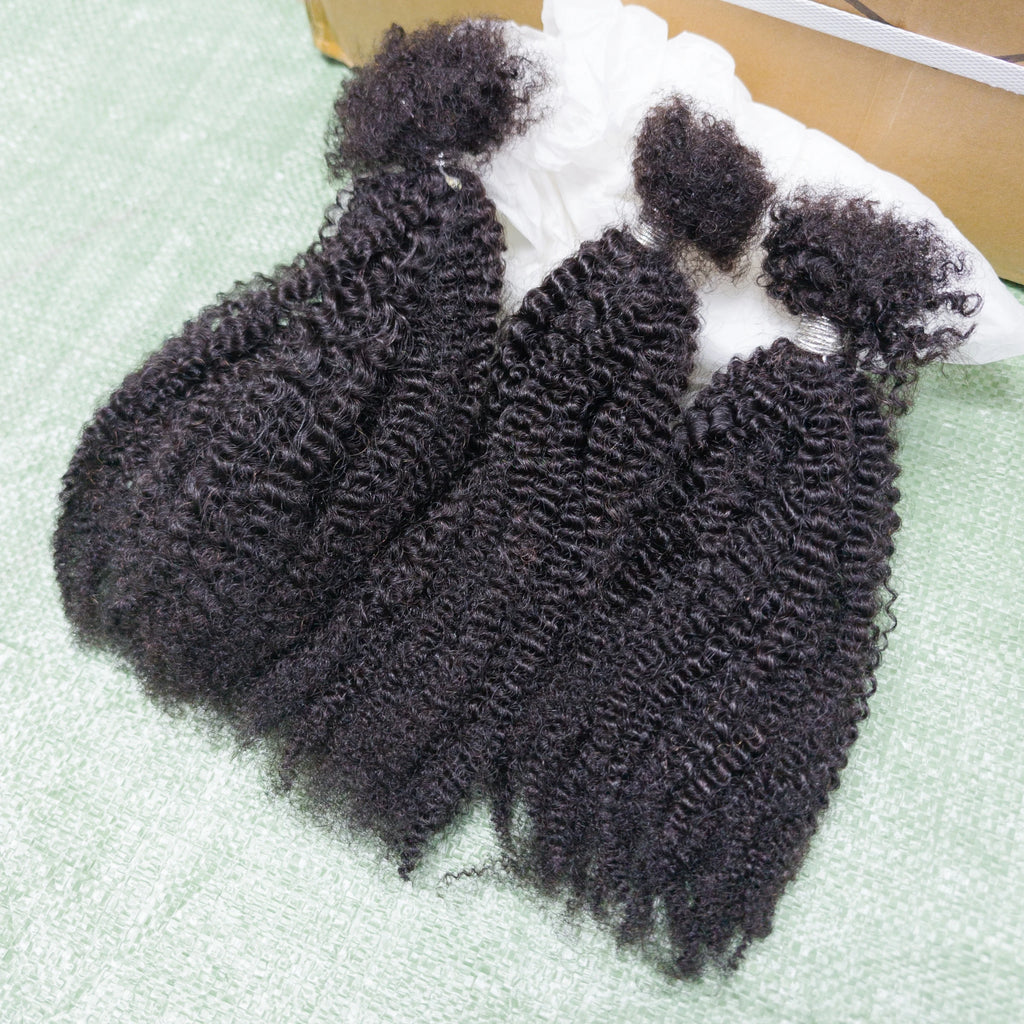 Human Hair No Weft 4C Afro Kinky Curly Virgin Brazilian Human Hair Extensions Weave Bundles Weaving for African Black Women 16"
