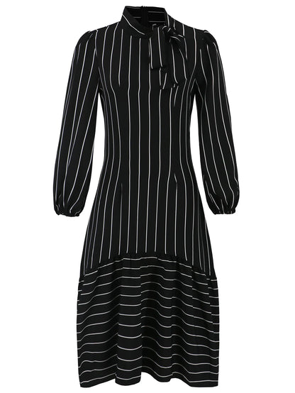 Women's Dresses Formal Fashion Office Lady Professional High-end Stand-up Collar Thin Striped Party Dress Vestidos De Mujer