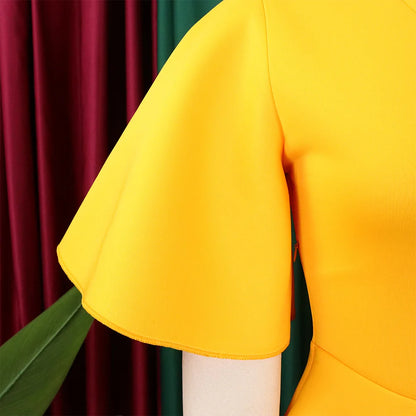 Dress Women Sexy Dresses White Round Neck Flare Sleeve Party Sheath Pleated High Waist Work Elegant Bodycon Mid Length Vestidos