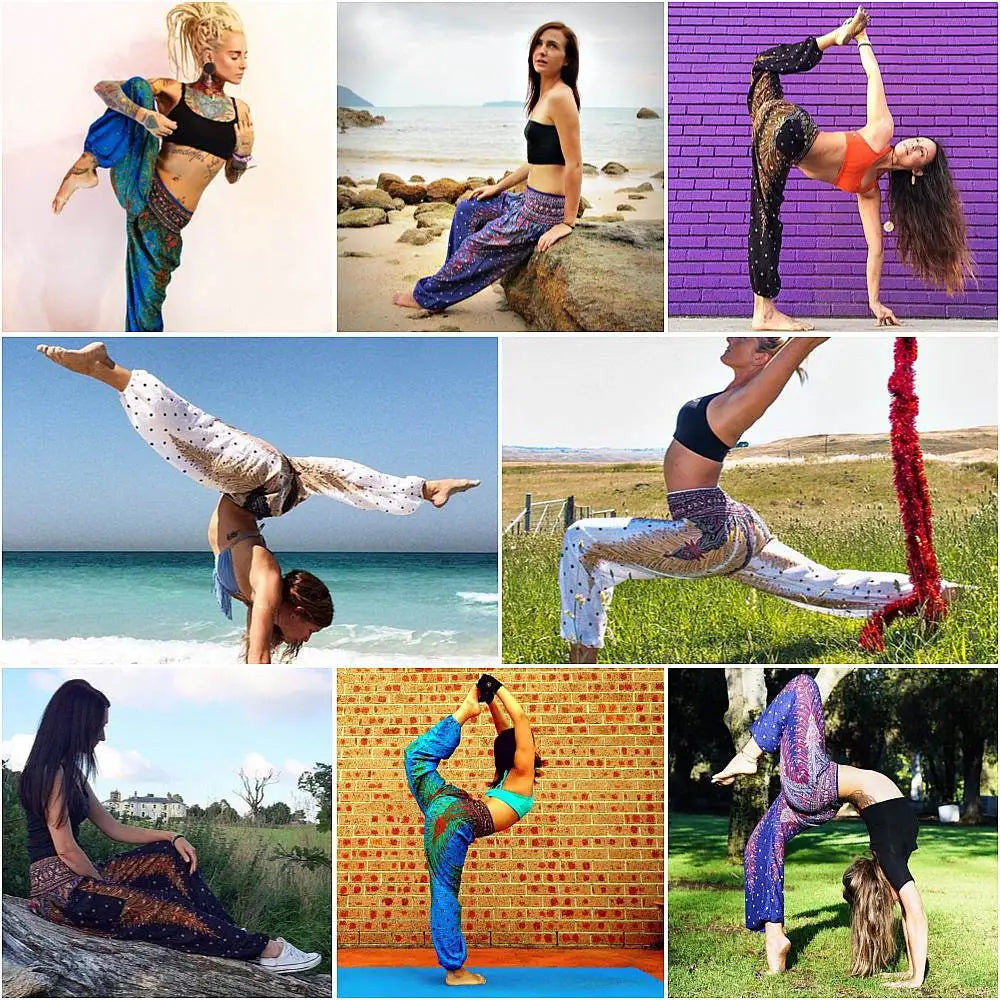 Women's Yoga Pants Printed Ethnic Style Loose Yoga Trousers Bloomers High Waist Fitness Sports Crotch Dance Palazzo Sweatpants