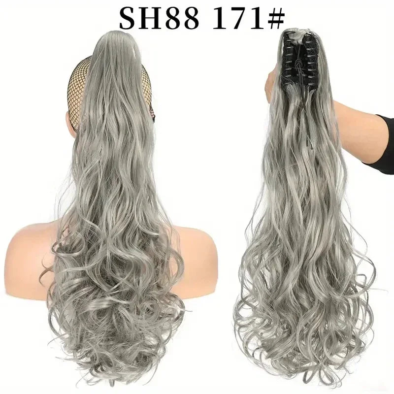 Wig female curly hair big wavy ponytail with grab clip