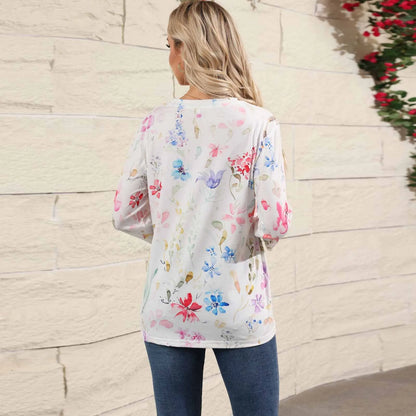 2024 Women Summer Tops Comfortable T Shirt Fashion Flower Print Round Neck 3/4 Sleeve Tops Soft Versatile Pullover Ropa De Mujer