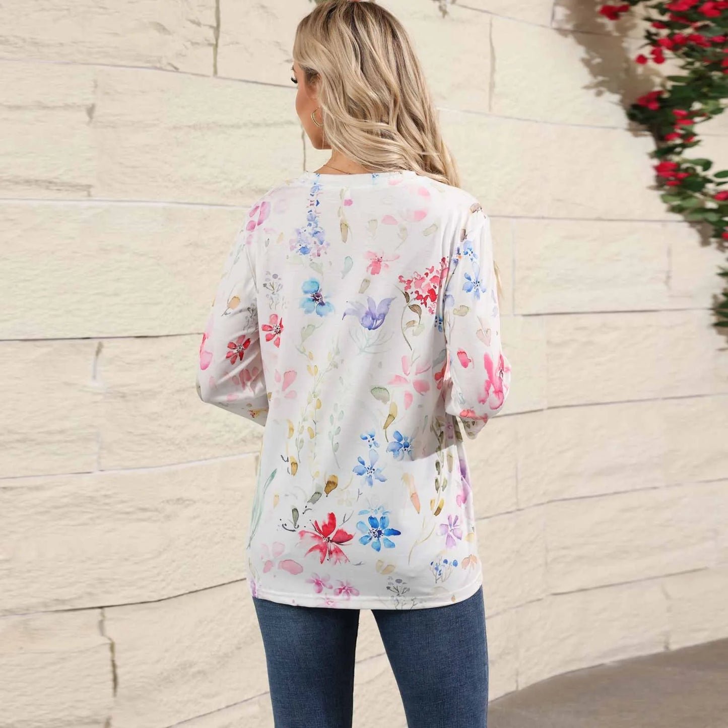 2024 Women Summer Tops Comfortable T Shirt Fashion Flower Print Round Neck 3/4 Sleeve Tops Soft Versatile Pullover Ropa De Mujer