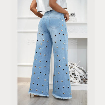 2024 New Women's Retro Flared Jeans Design Sense Casual Fitting Mid Waisted Wide Leg Pants Fashion Loose Autumn Winter Trousers