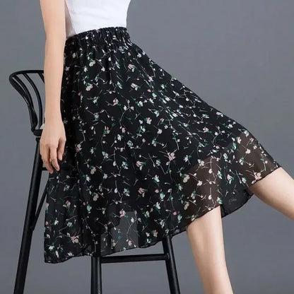 Skirts for Women Chiffon Woman Skirt Floral Midi Summer Casual New In Clothing Sales Modest Luxury Elegant High Quality V Cheap
